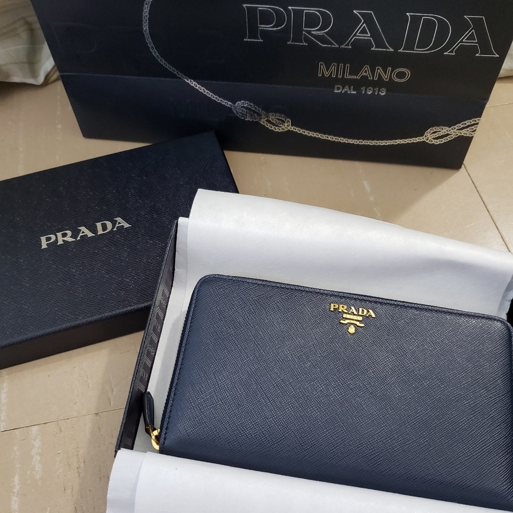 Prada Large Saffiano Leather Wallet Navy
